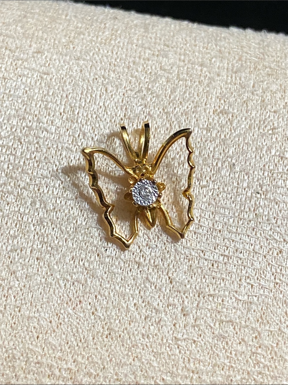 Dainty Gold Butterfly Pendant with Clear Stone Accent